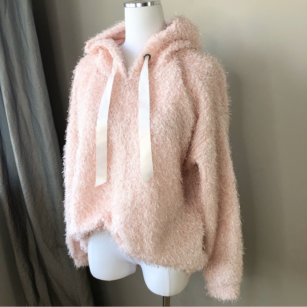 Pastel pink fuzzy pullover hoodie M/L